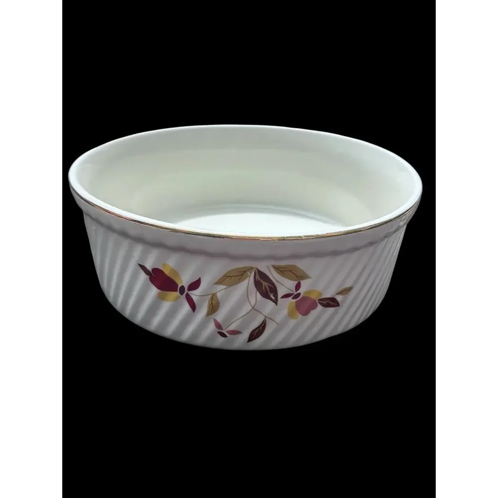 Hall Autumn Leaf 7 Inch 3 Pint French Baker Gold Rim MCM Cottagecore Ridged